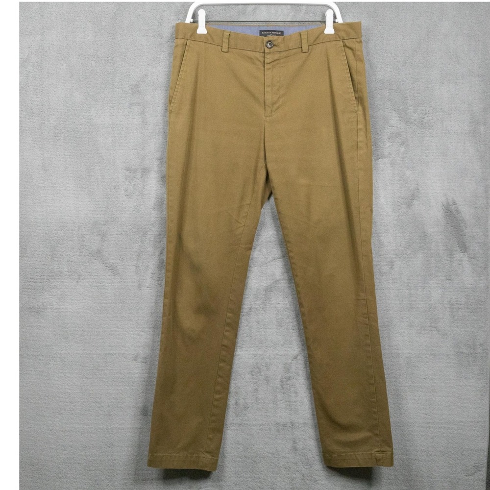BANANA REPUBLIC Aiden Chino Flat Front Cotton Twill Olive Bronze Mens Sz 33x33